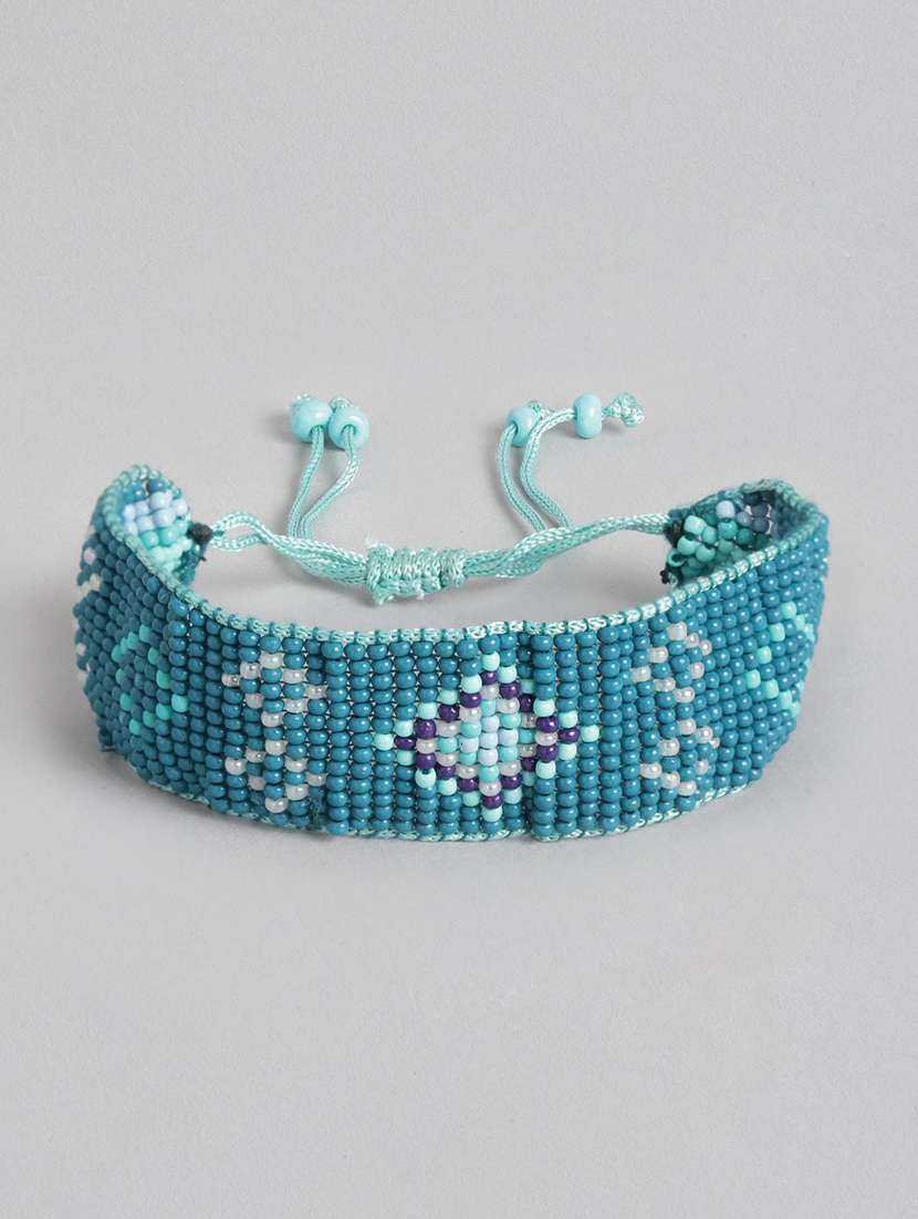 blue beaded cuffs bracelet