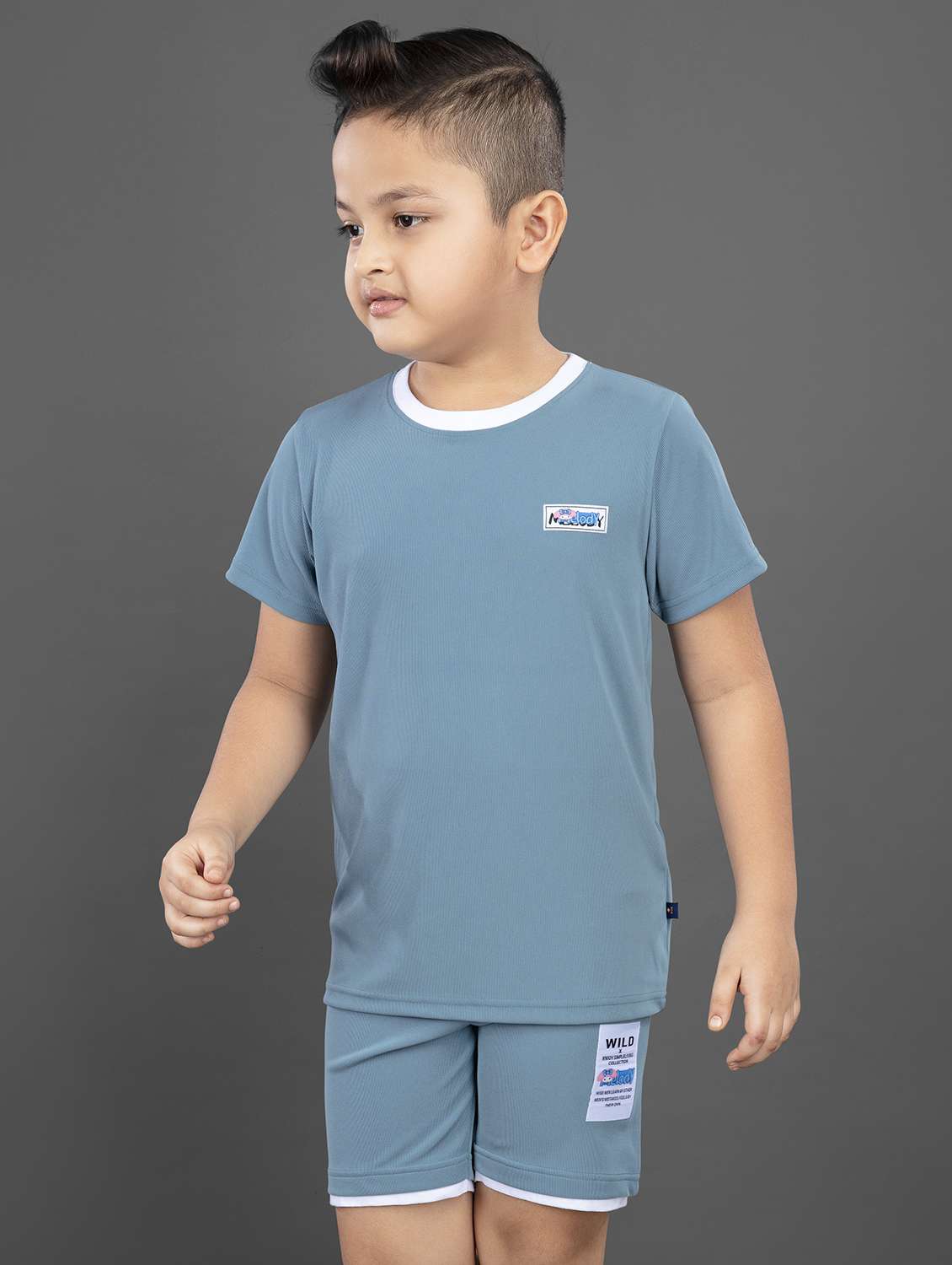 blue polyester twin set