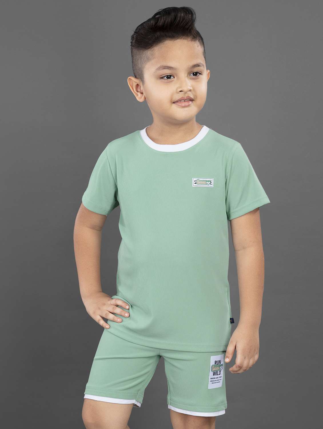 green polyester twin set