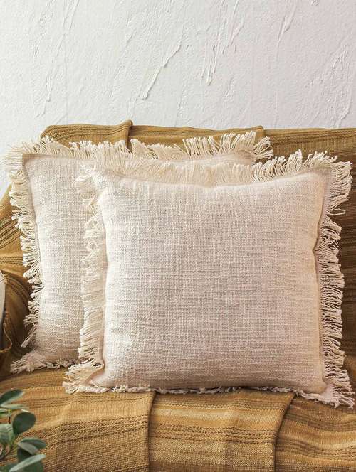 cream color textured cotton cushion covers - 21228917 - Standard Image - 0