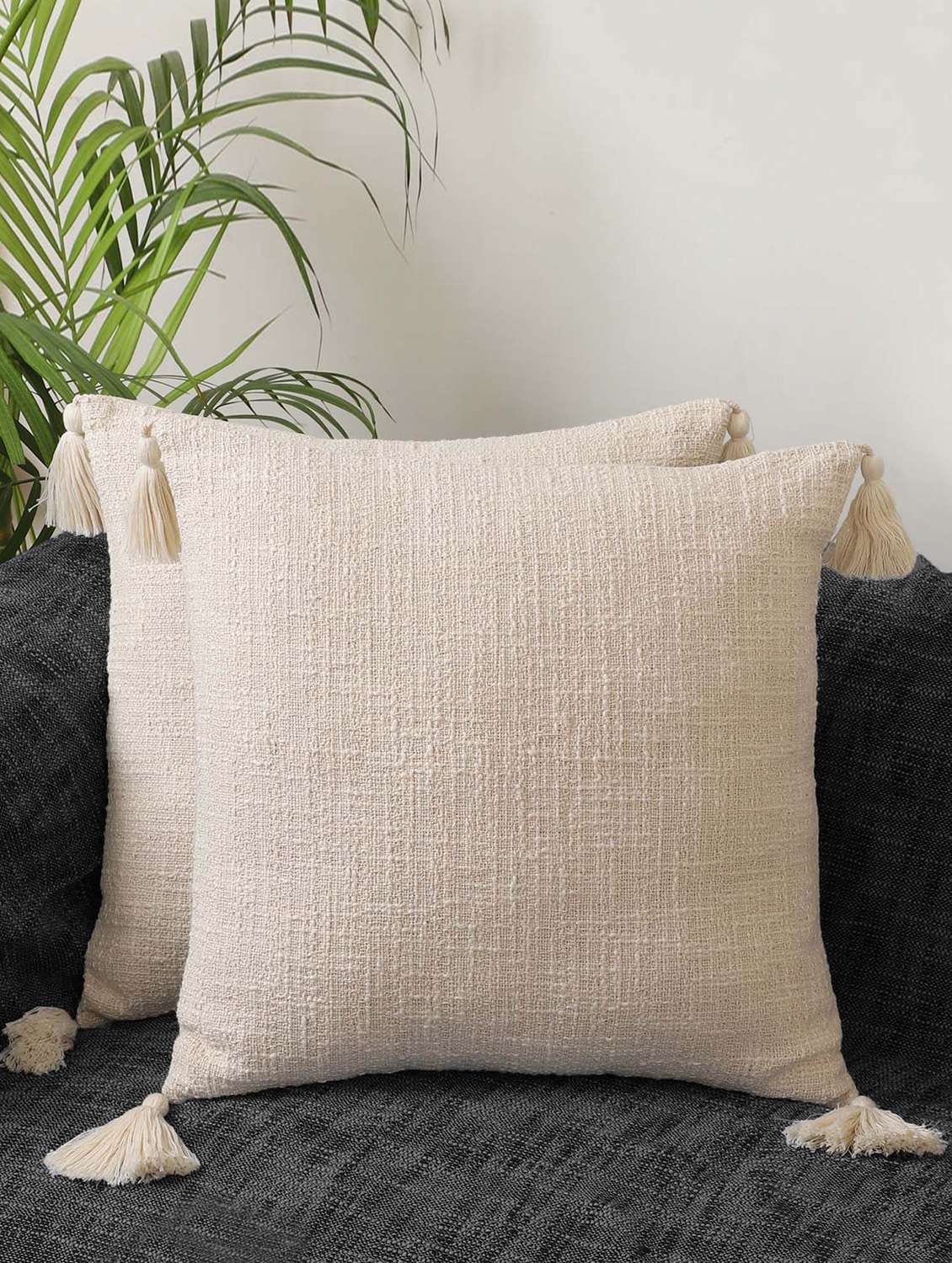 cream color textured cotton cushion covers