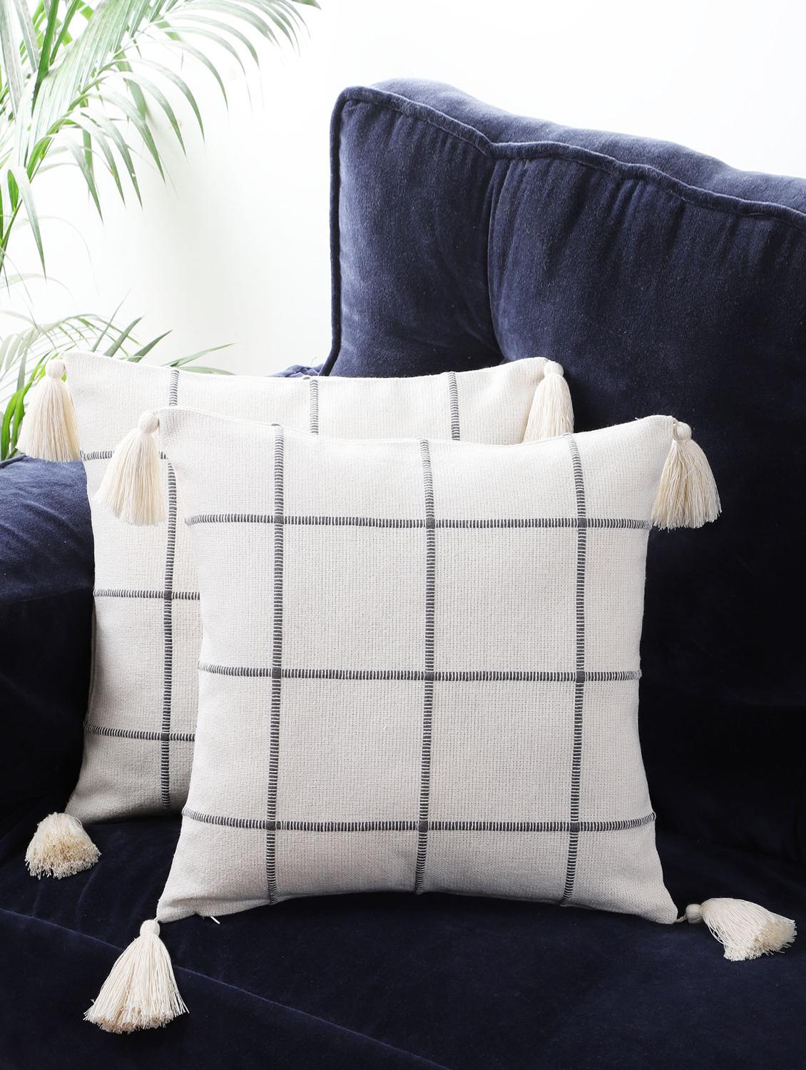 white check look self textured cotton cushion cover - 21228922 - Zoom Image - 0