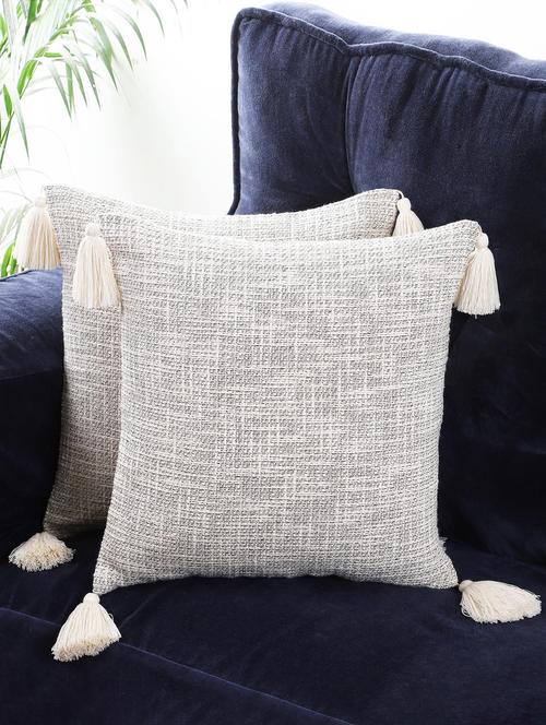 off white cotton textured cushion cover - 21228925 - Standard Image - 0