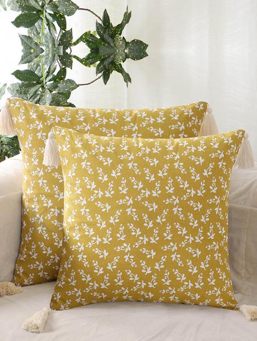 yellow floral printed cotton cushion cover - 21228927 - Standard Image - 0