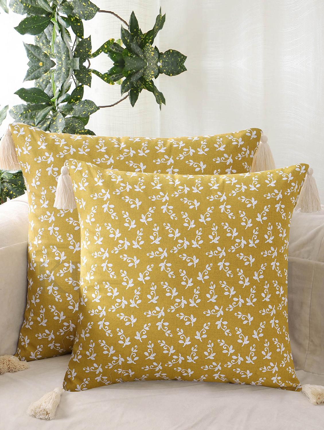 yellow floral printed cotton cushion cover - 21228927 - Zoom Image - 0