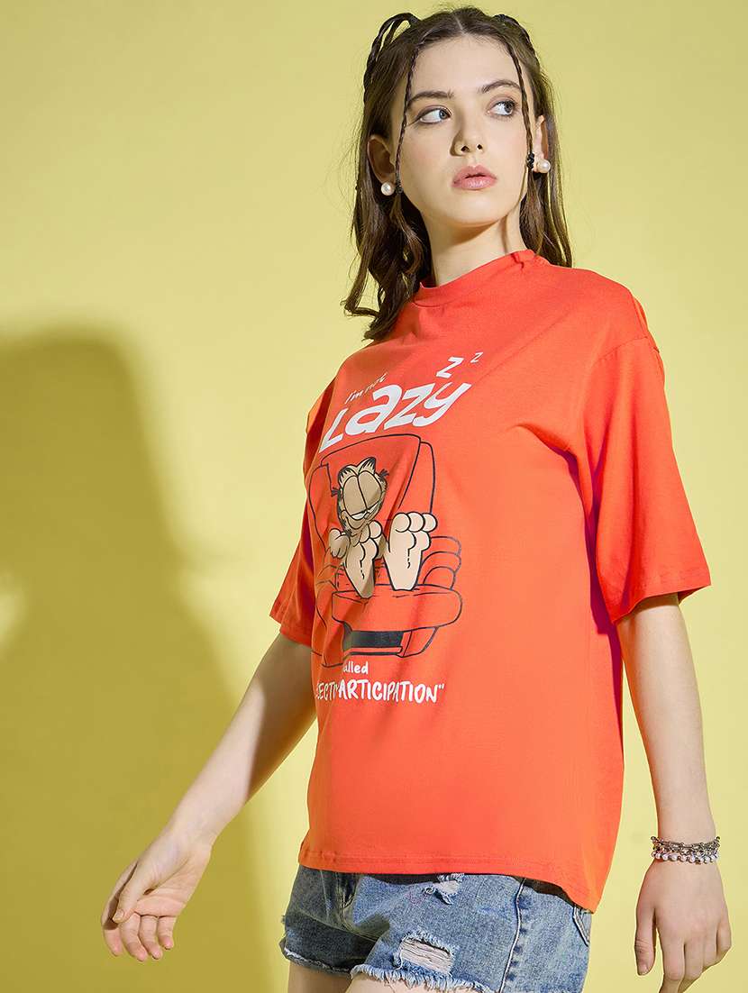 women round neck graphic oversized t-shirt - 21229040 -  Standard Image - 1