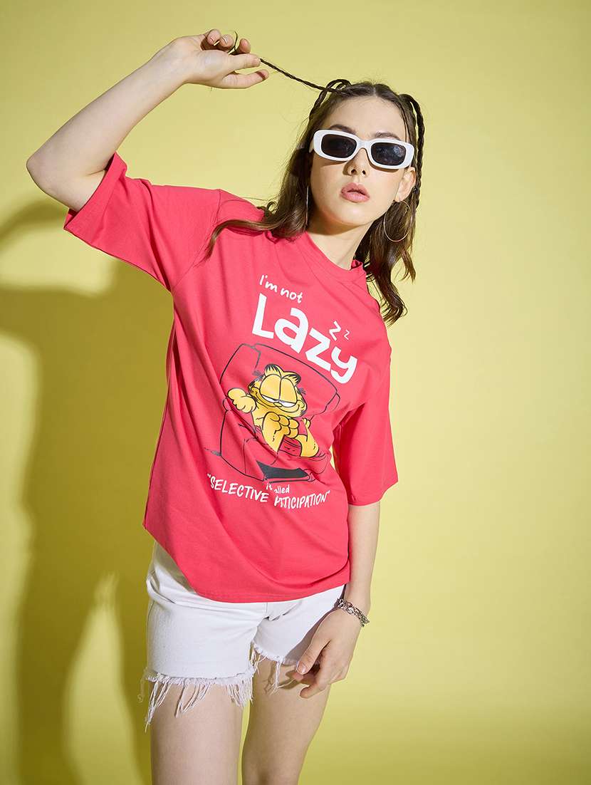 women round neck graphic oversized t-shirt - 21229041 -  Standard Image - 1