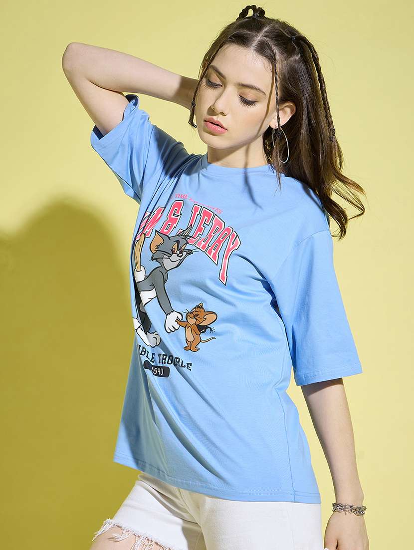 women round neck graphic oversized t-shirt - 21229047 -  Standard Image - 1