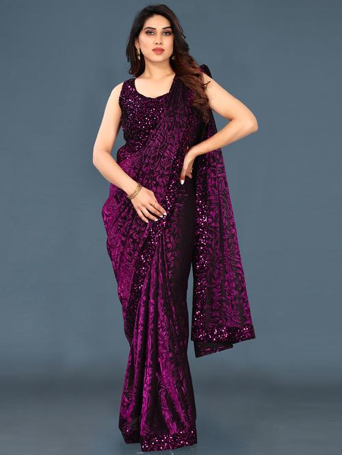 women purple bordered saree with blouse - 21229471 - Standard Image - 0