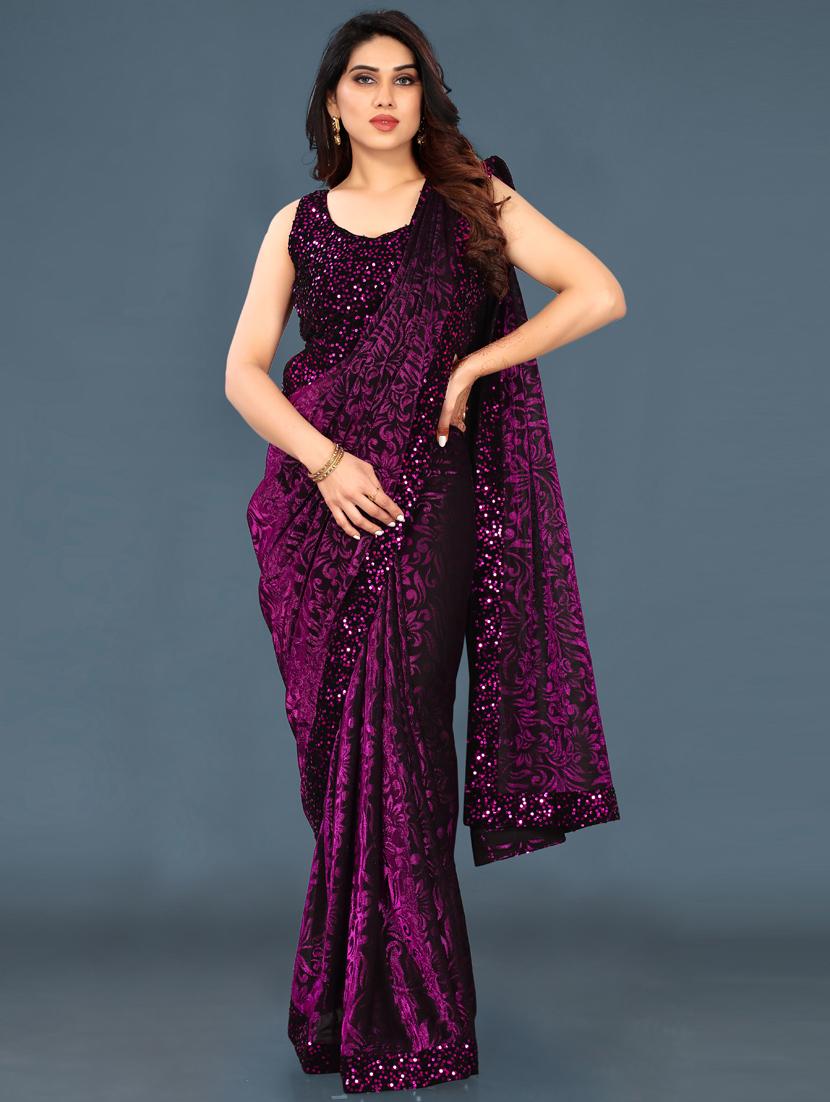 women purple bordered saree with blouse - 21229471 - Zoom Image - 0