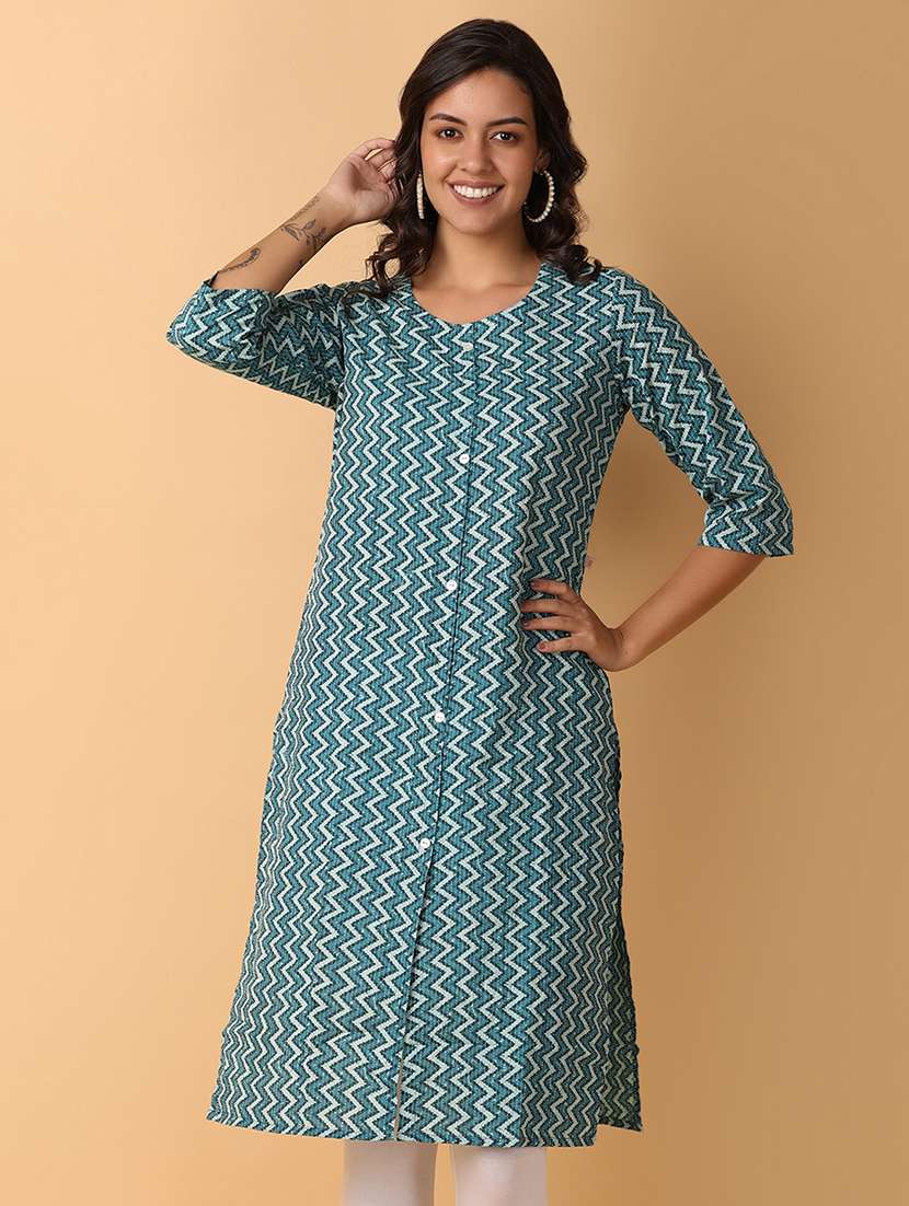 women three quarter sleeve a-line kurta - 21230189 -  Standard Image - 1