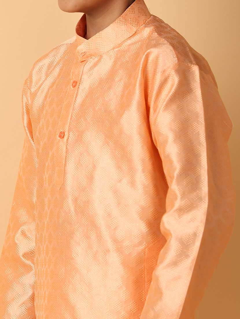 boys peach solid kurta set - 21230243 -  Standard Image - 6