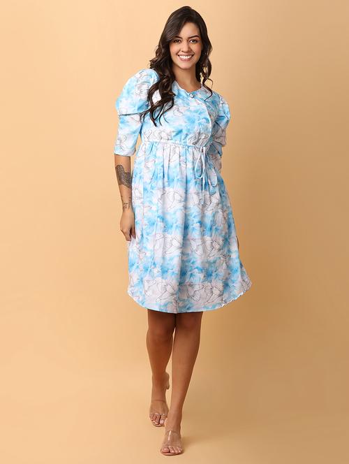 blue cotton fit & flare dress - 21230258 - Standard Image - 0