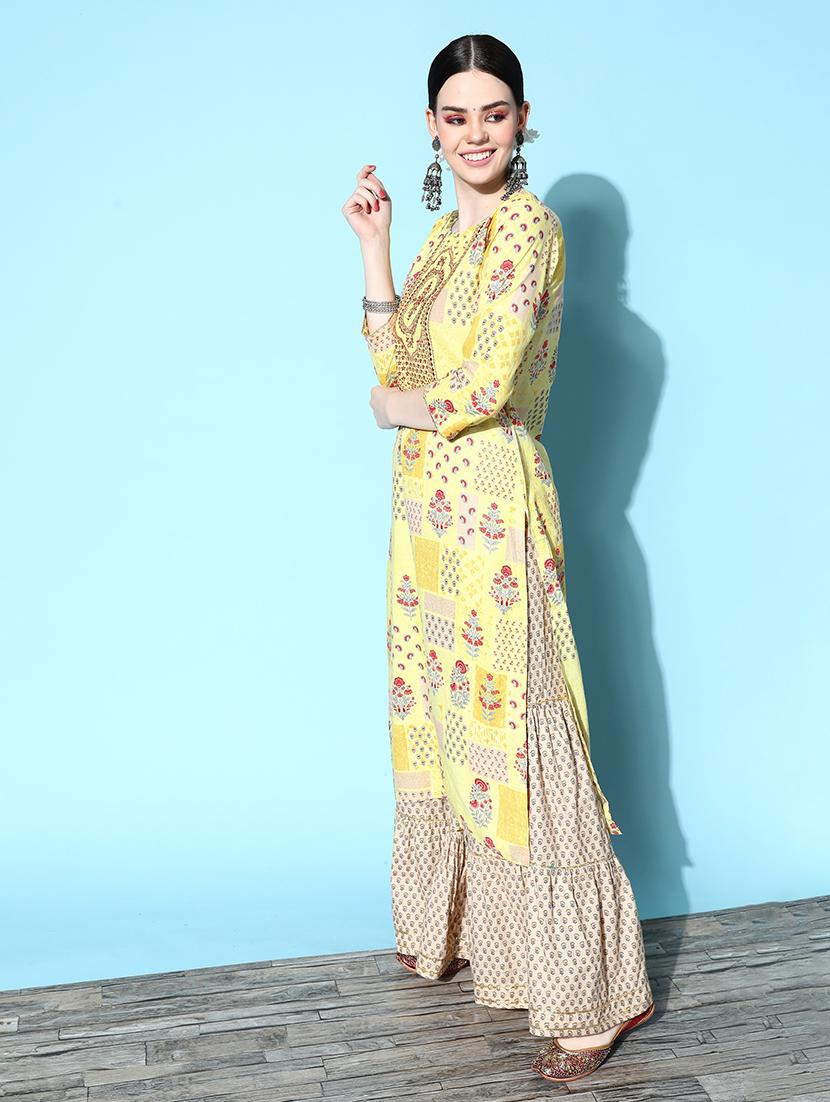 women yellow kurta sharara set with dupatta - 21230401 -  Standard Image - 1