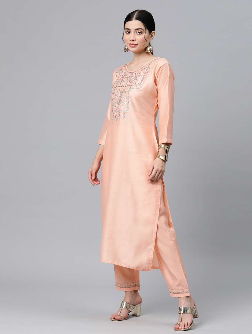 women round neck kurta pant set - 21230469 -  Standard Image - 1