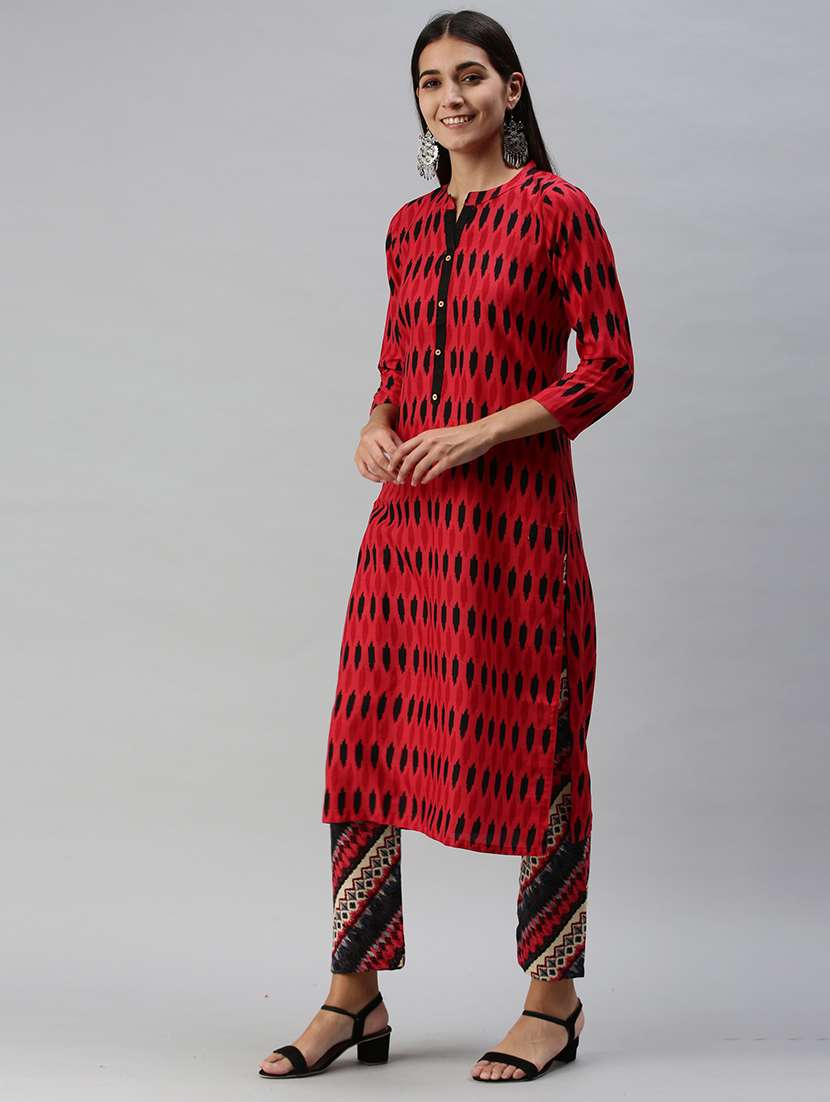 women mandarin neck kurta pant set - 21230522 -  Standard Image - 1