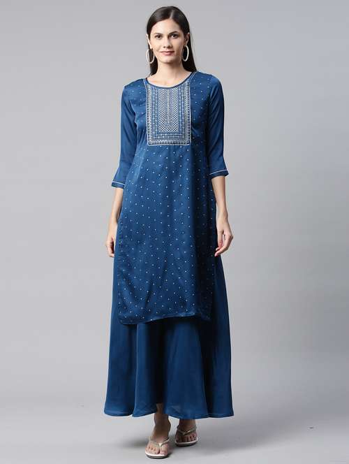 women round neck kurta palazzo set - 21230670 - Standard Image - 0