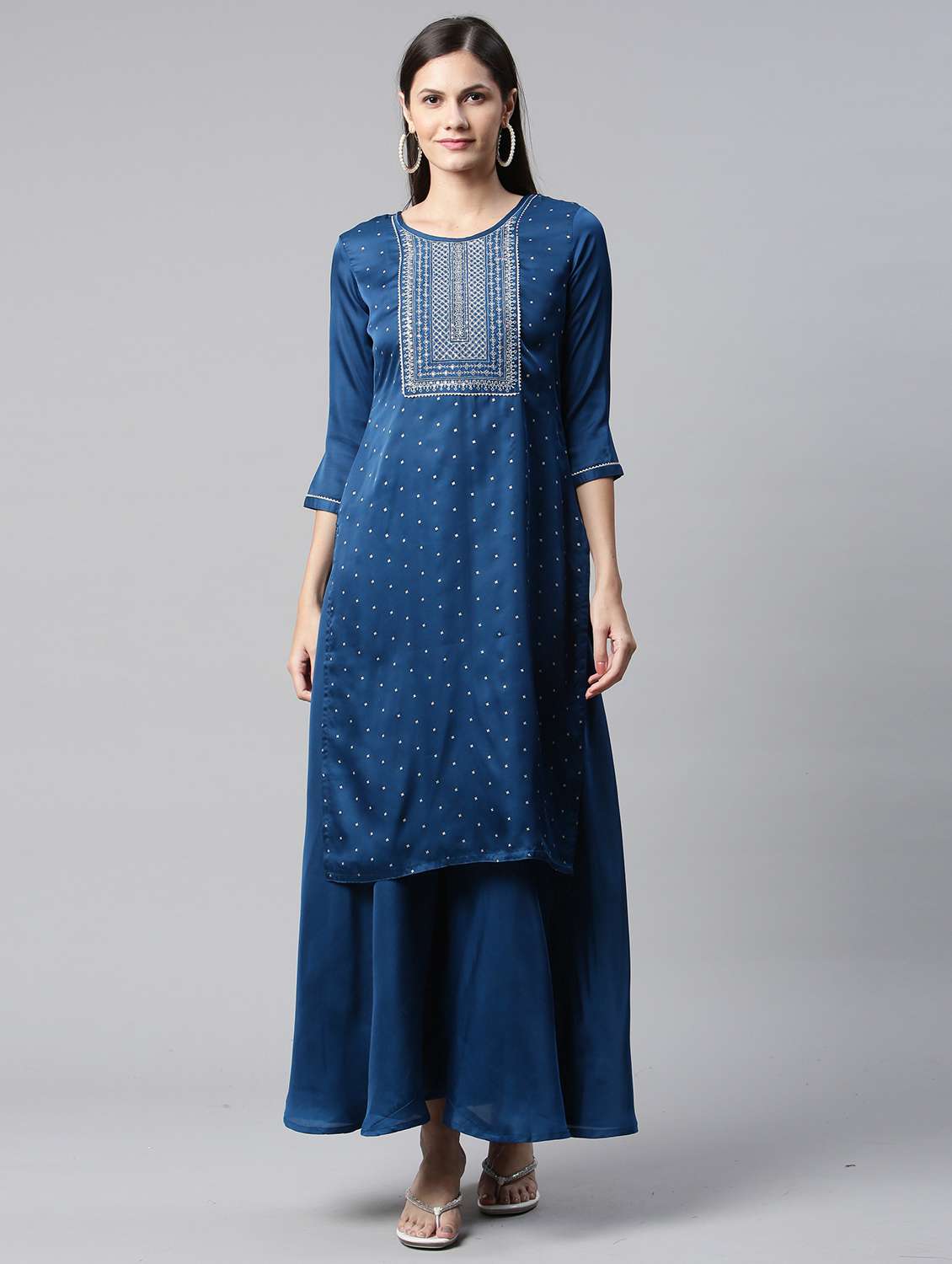 women round neck kurta palazzo set - 21230670 - Zoom Image - 0