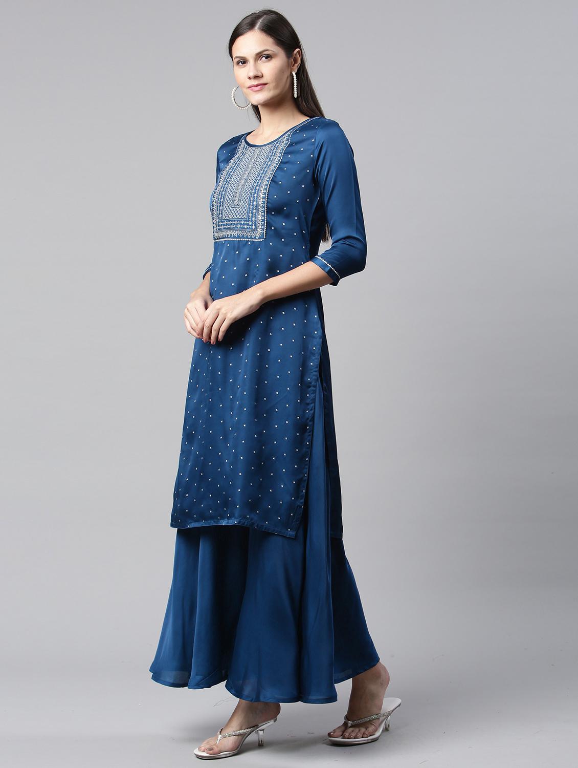 women round neck kurta palazzo set  - 21230670 -  Standard Image - 1