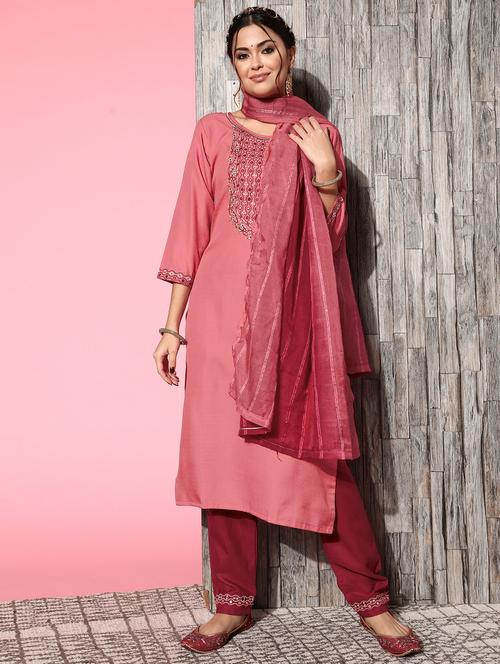 pink kurta dupatta set - 21230707 -  Standard Image - 0