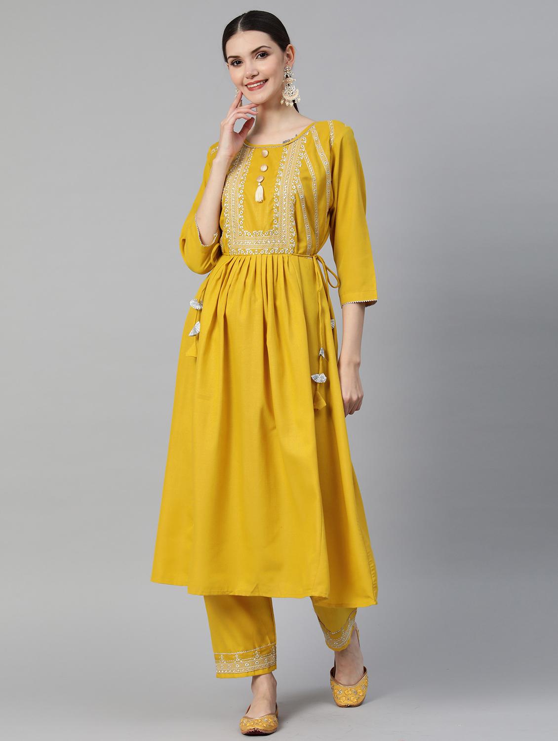 women round neck kurta pant set - 21230796 - Standard Image - 1