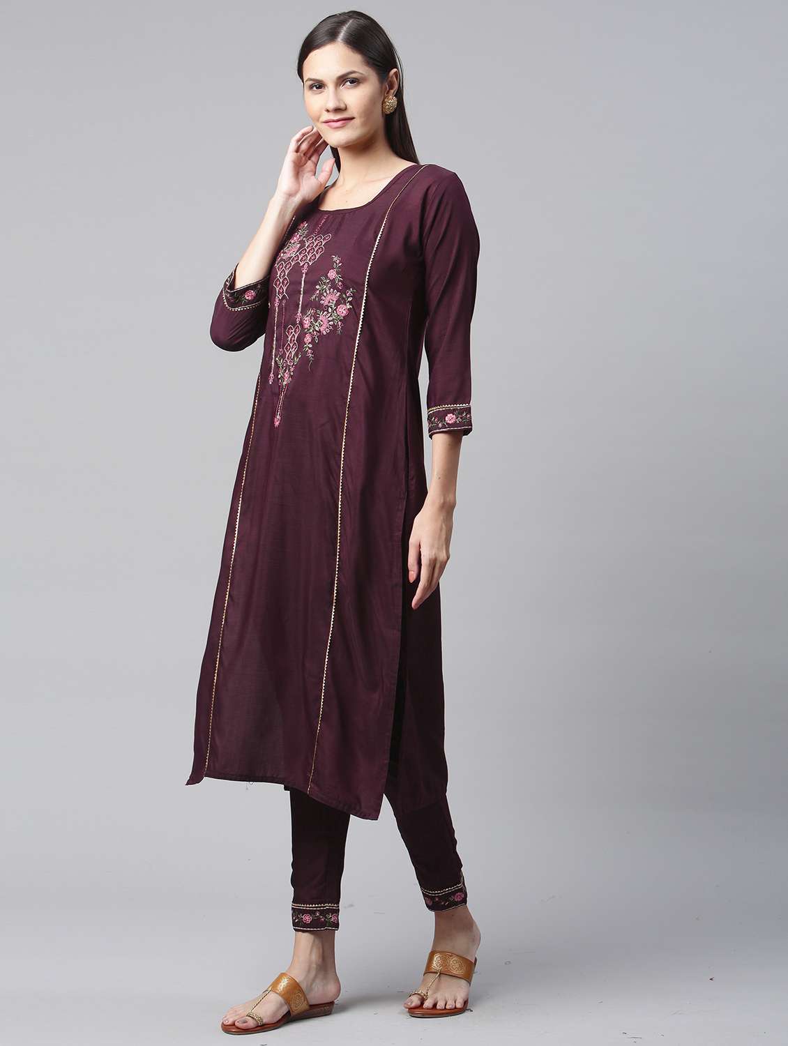 women three quarter sleeve kurta pant set - 21230808 - Standard Image - 1