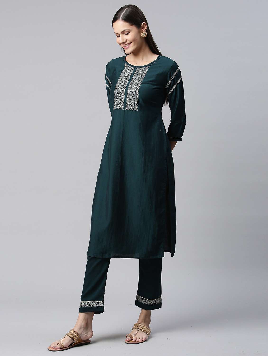 women round neck kurta pant set - 21230825 - Standard Image - 1
