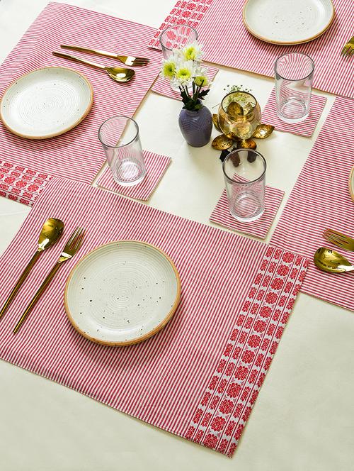 ratan cart pink cotton stripe printed 13x19 inch placemat set of 4 - 21231162 -  Standard Image - 0