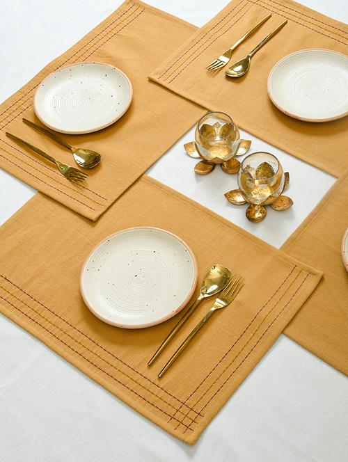 ratan cart mustard cotton solid plain 13x19 inch placemat set of 4 - 21231167 - Standard Image - 0