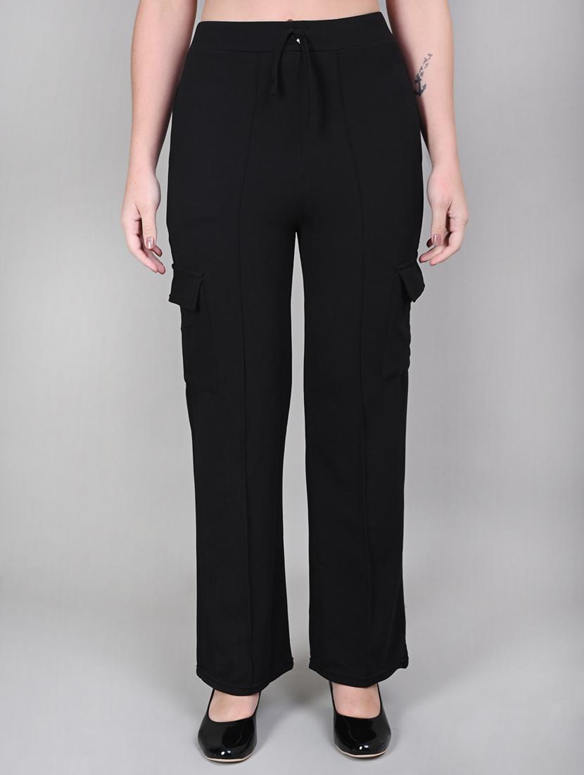 black cotton blend cargo trouser