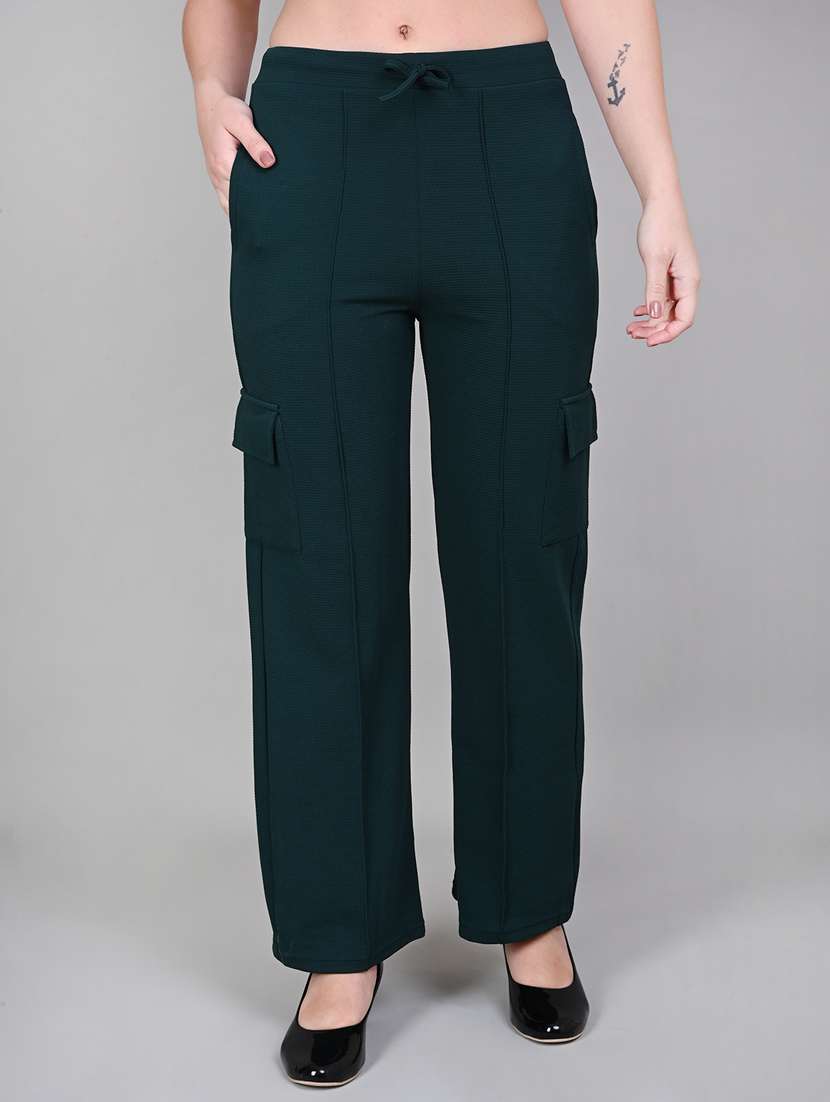 women solid mid rise cargo trouser