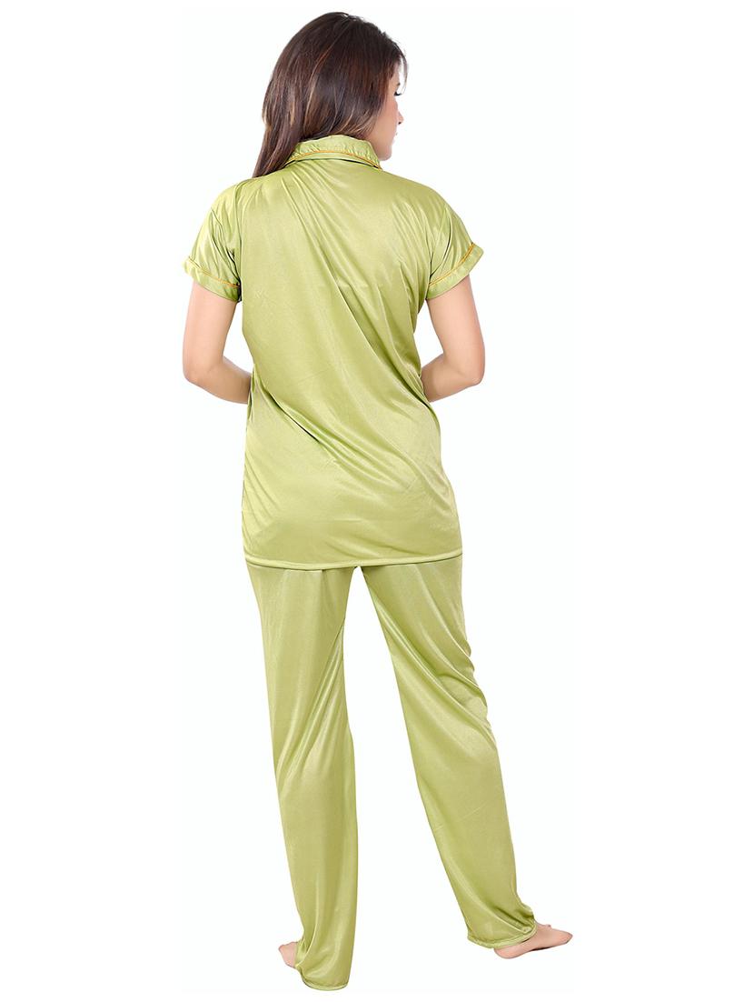 women solid satin pyjama nightwear set - 21231240 - Standard Image - 4