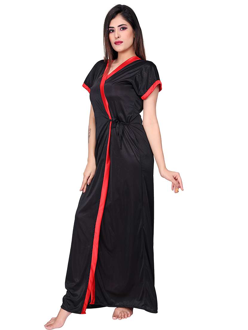 women solid satin nighty with robe  - 21231413 -  Standard Image - 4