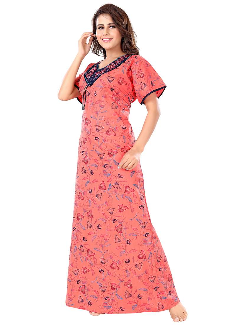women printed satin nighty - 21231456 - Standard Image - 1