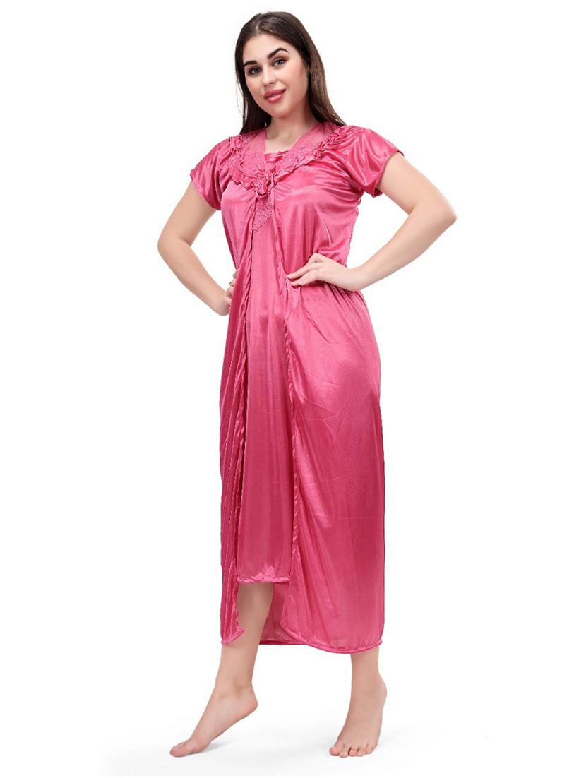 women solid satin nighty combo - 21231671 -  Standard Image - 1
