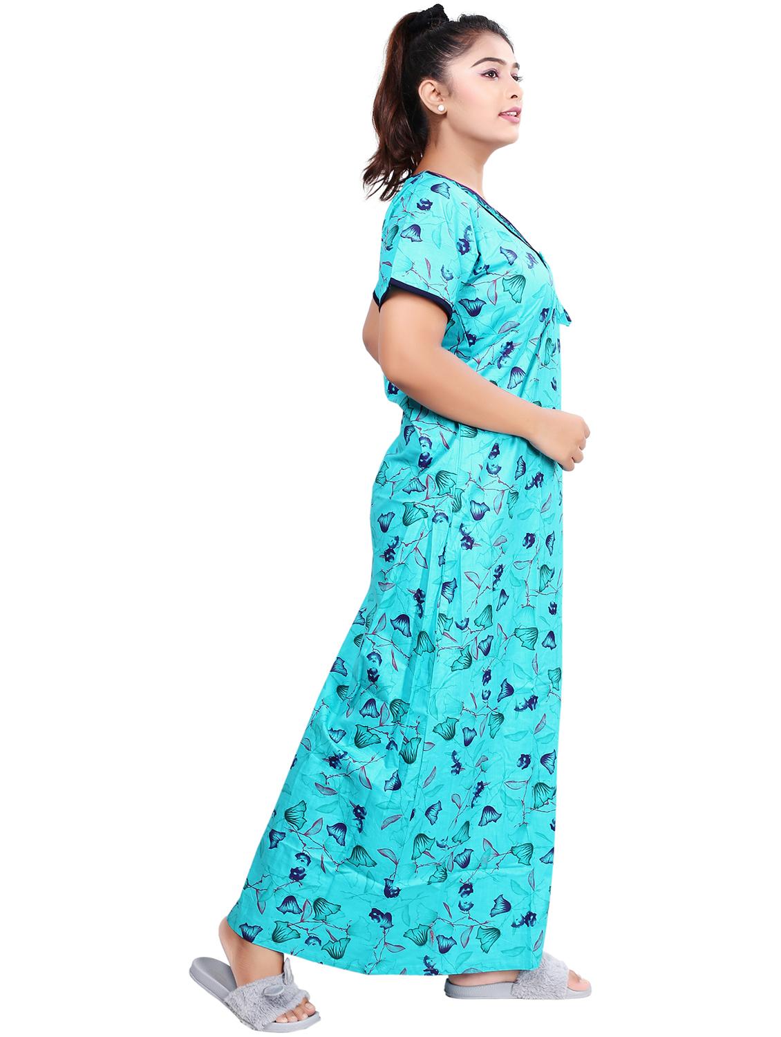 light blue printed satin nighty - 21231766 - Standard Image - 1