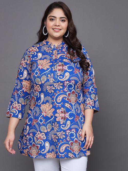 women blue printed straight kurti - 21231824 - Standard Image - 0