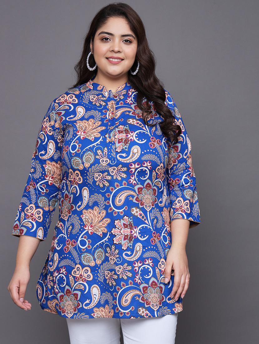 women blue printed straight kurti - 21231824 - Zoom Image - 0