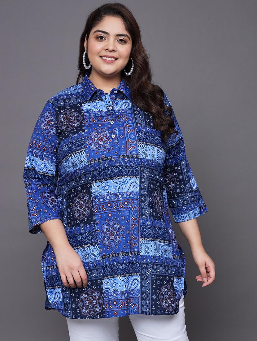 women blue printed straight kurti - 21231826 - Zoom Image - 0