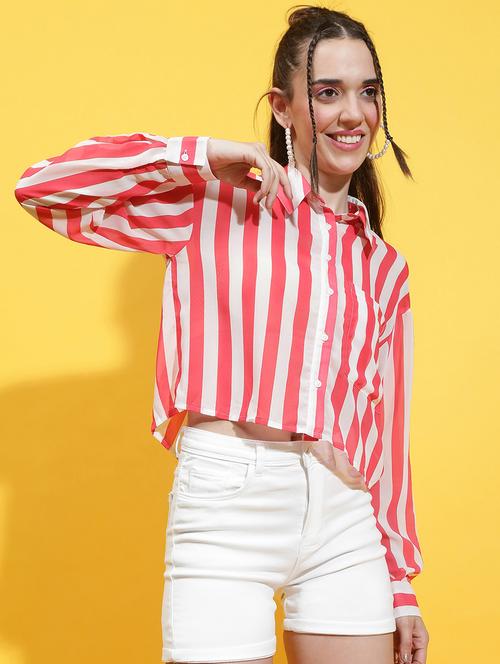 pink polyester crop shirt - 21231899 -  Standard Image - 0