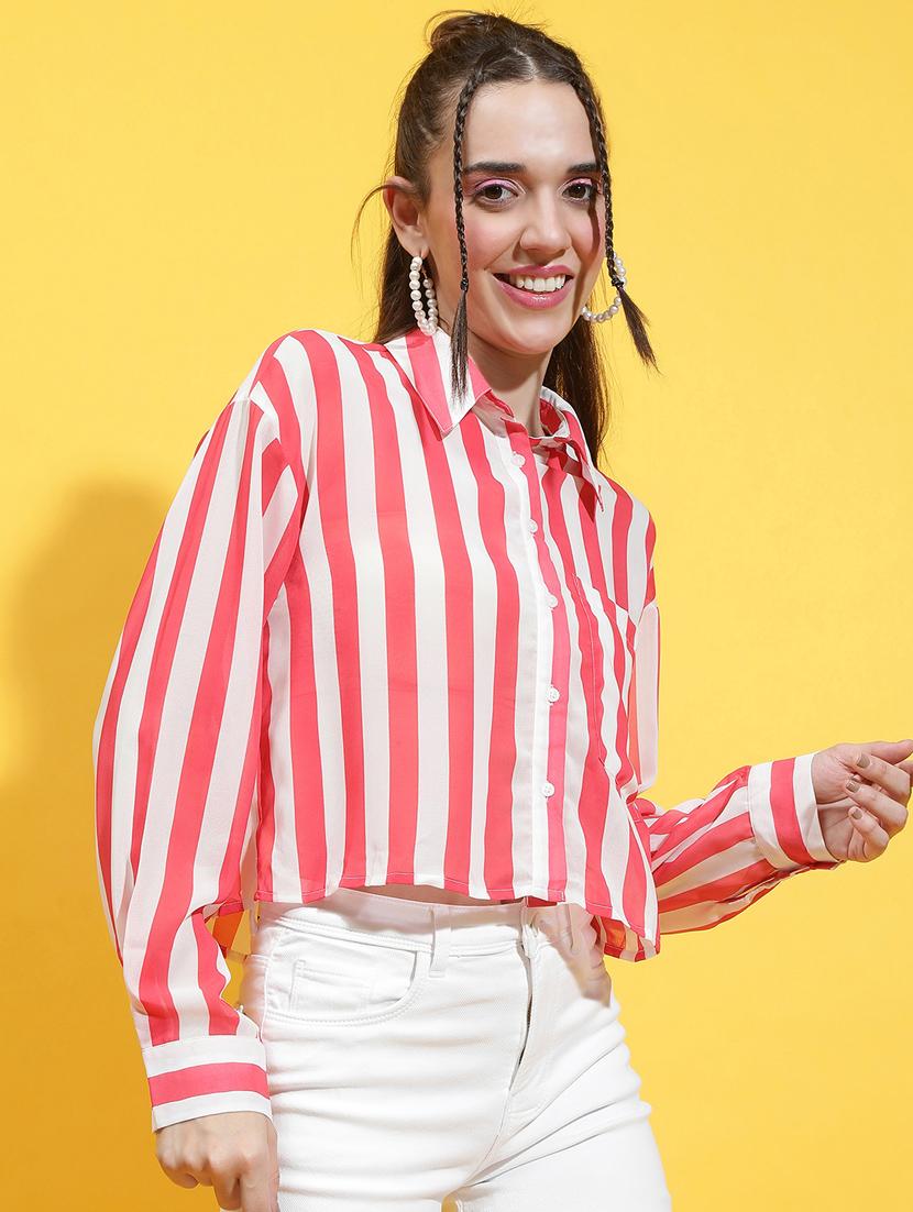 pink polyester crop shirt - 21231899 -  Standard Image - 1