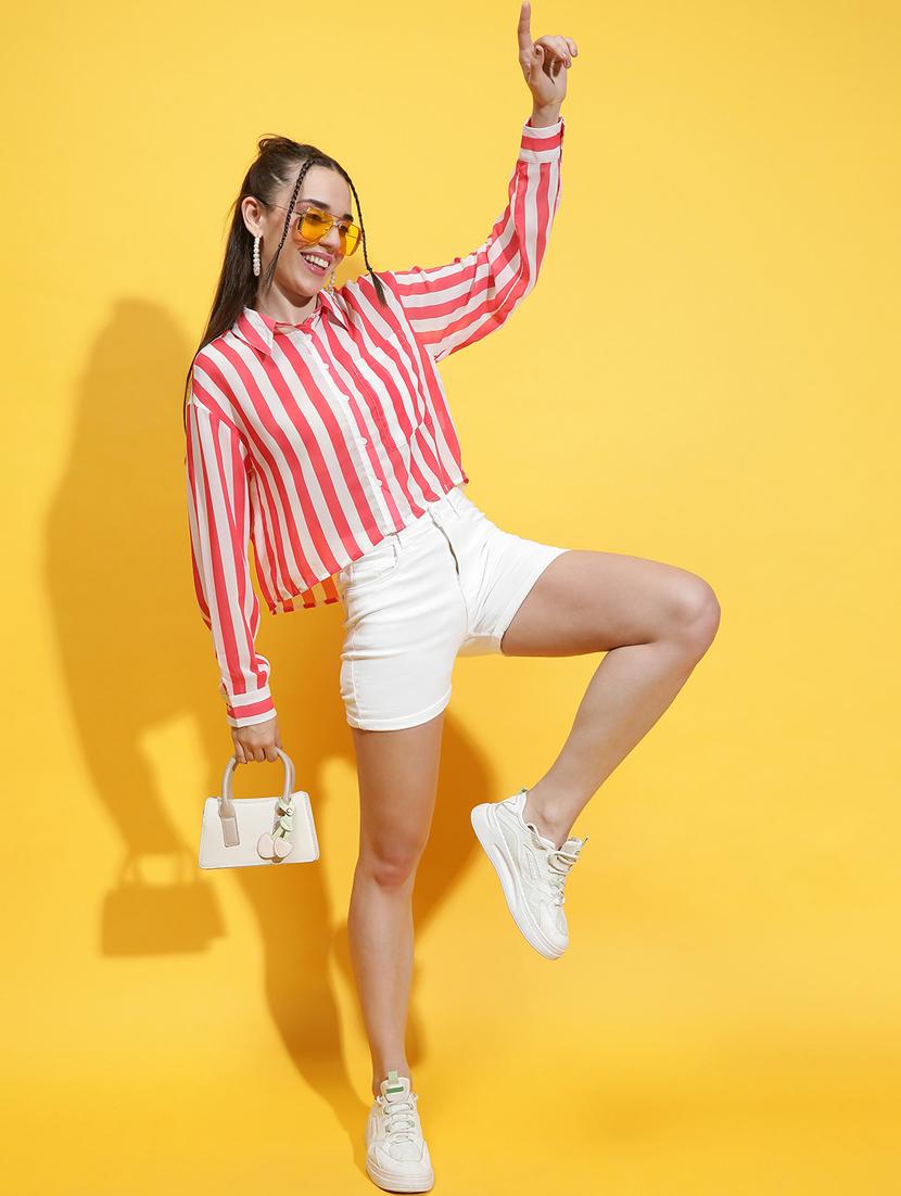 pink polyester crop shirt - 21231899 - Standard Image - 4