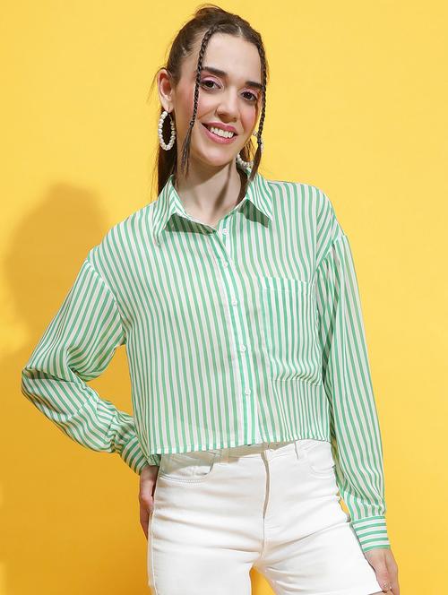green polyester crop shirt - 21231900 - Standard Image - 0