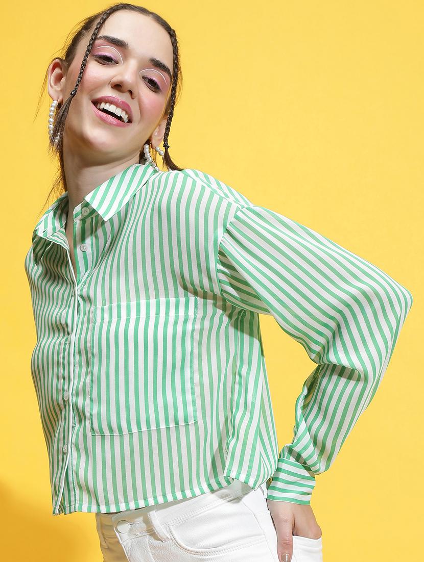 green polyester crop shirt - 21231900 - Standard Image - 1