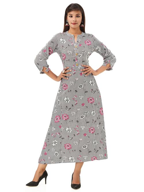 women three quarter sleeve printed a-line kurta - 21232004 - Standard Image - 0