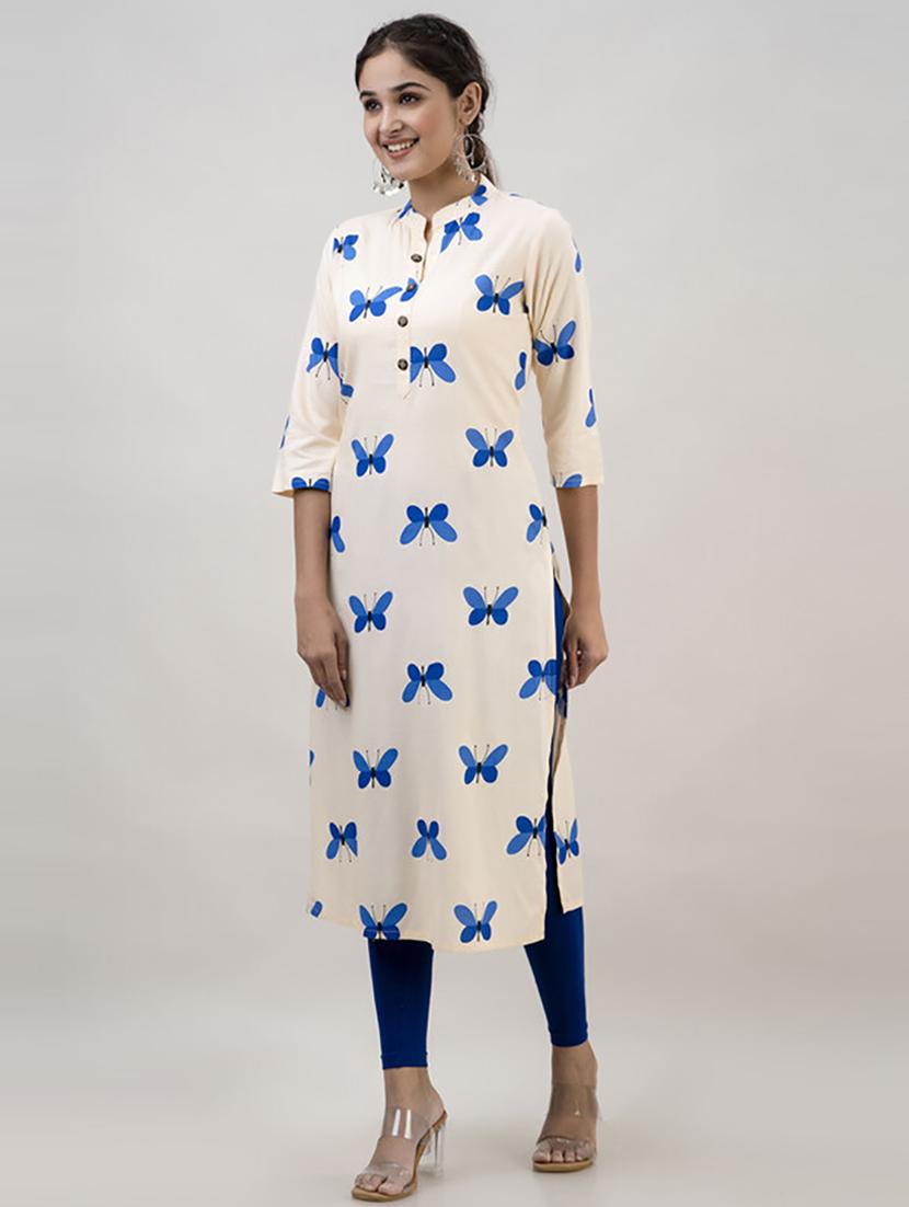 women three quarter sleeve printed straight kurta - 21232013 - Standard Image - 1