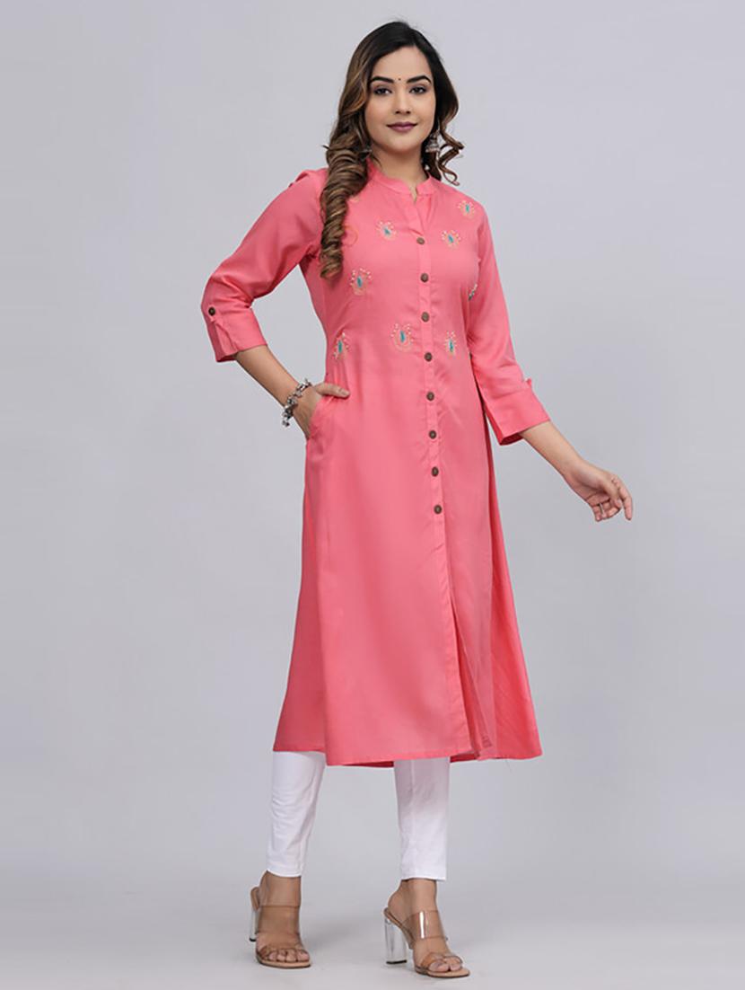 women three quarter sleeve solid straight kurta - 21232016 - Standard Image - 1