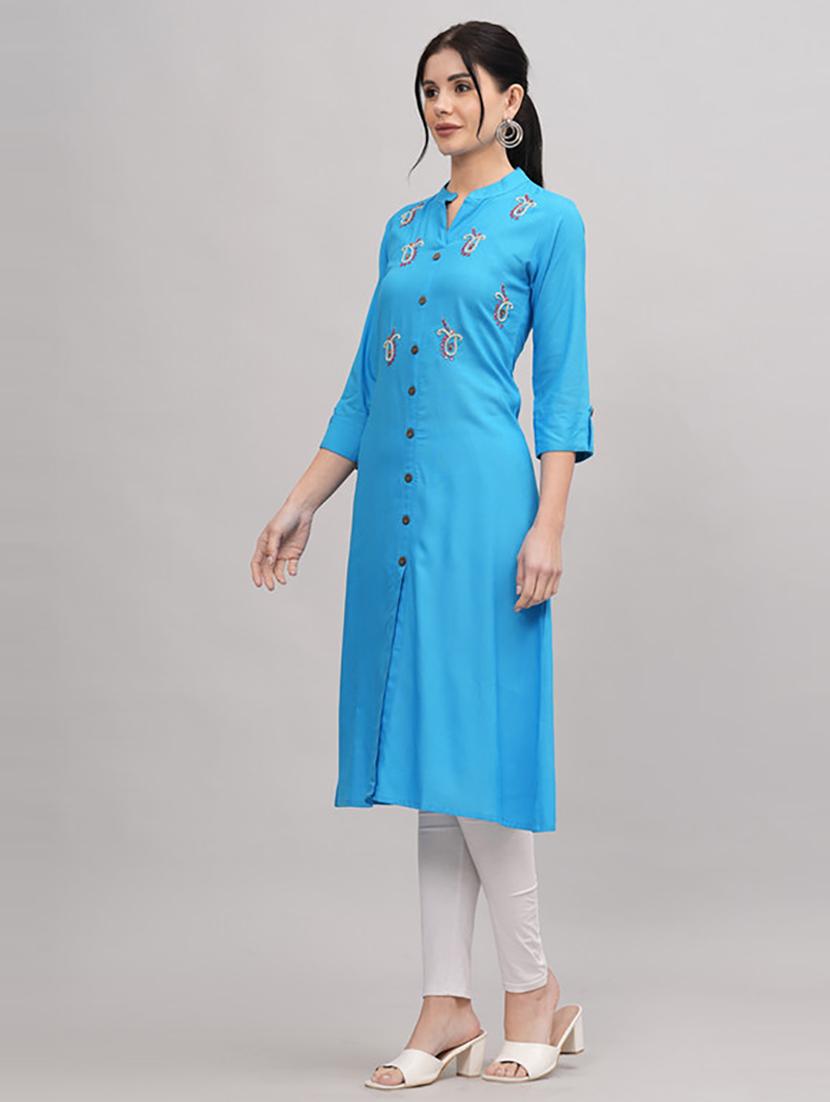 women three quarter sleeve printed straight kurta - 21232017 - Standard Image - 1