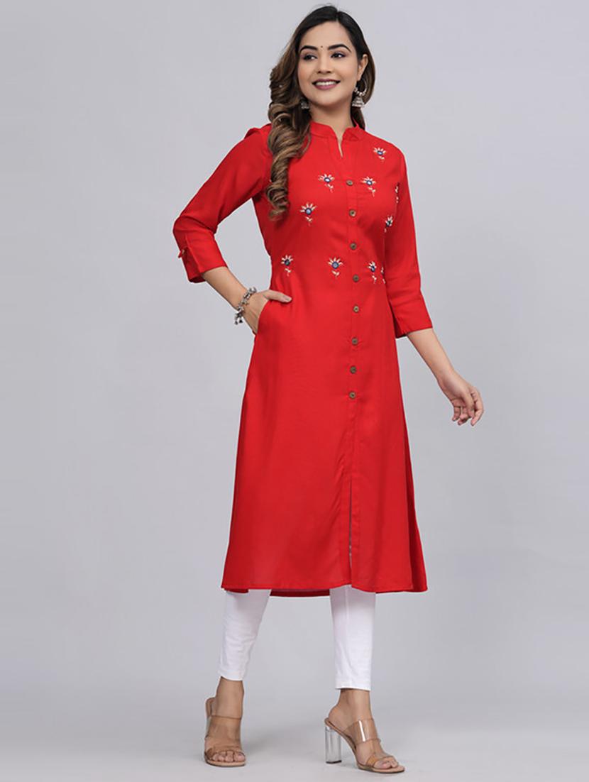 women three quarter sleeve printed straight kurta - 21232018 -  Standard Image - 1