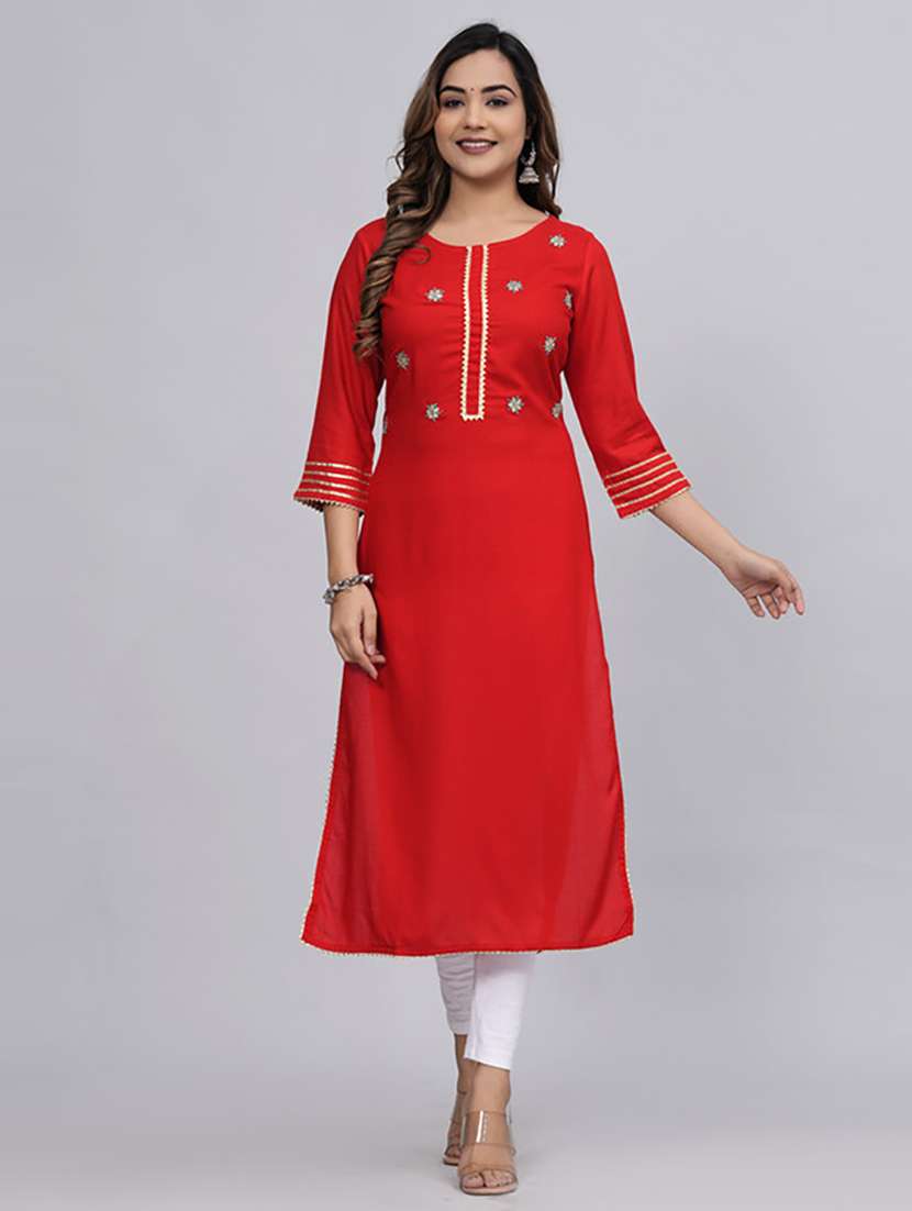 women three quarter sleeve printed straight kurta